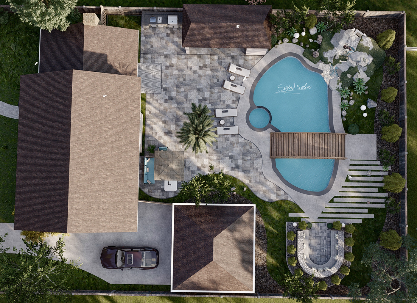 3d render architect architecture Australia Australian house backyard design Landscape Pool Villa