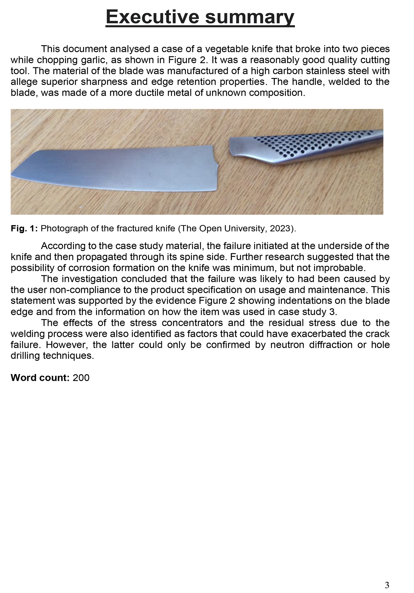 knife report failure Analysis reports Engineering  Design Failure Failed designs