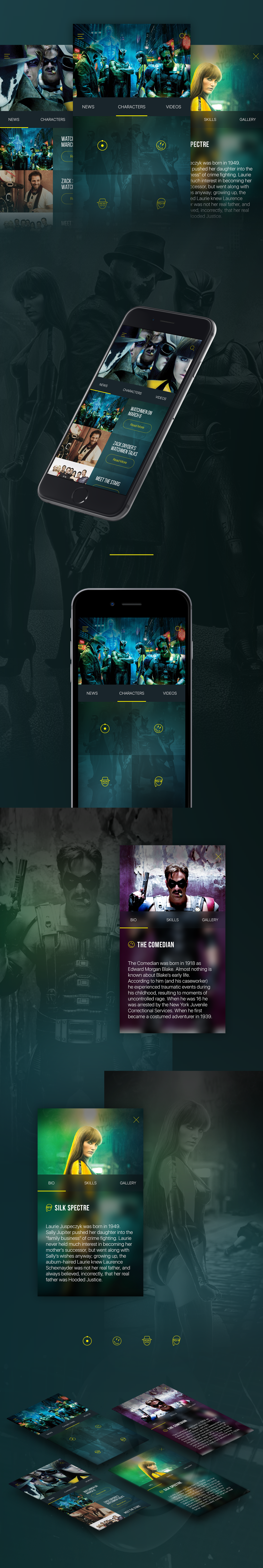 mobile television WatchMen app dccomics ios Interface Movies UI ux superheroes