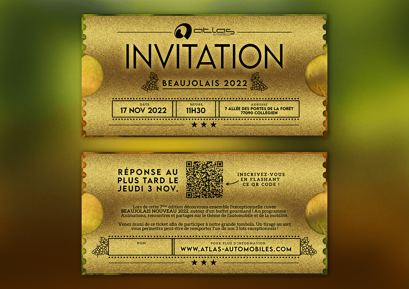 Invitation golden ticket gold wine Event Beaujolais premium Vip autumn