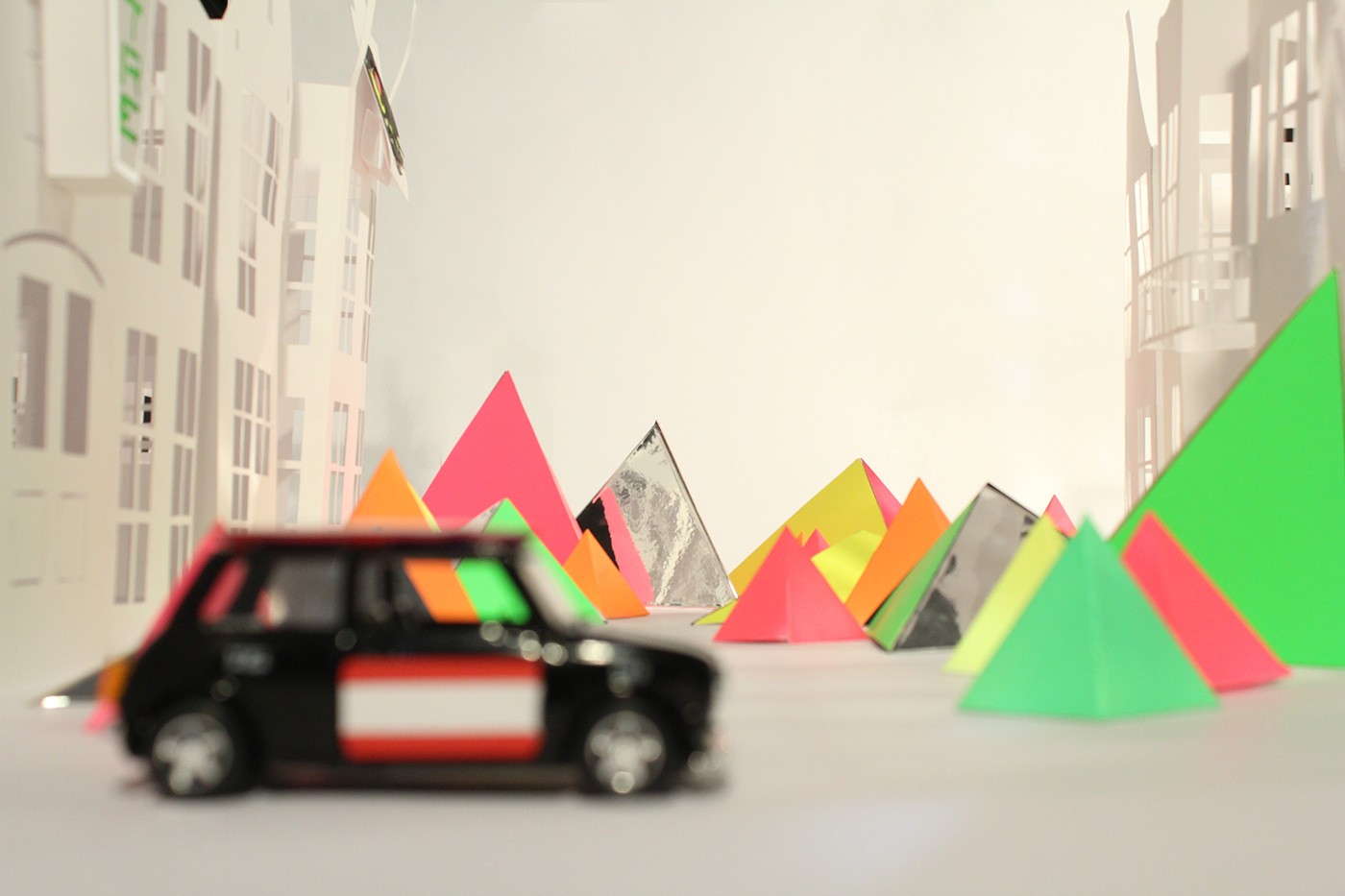 stop-motion study University Project MINI BMW paper craft Illustrative setdesign miniatur