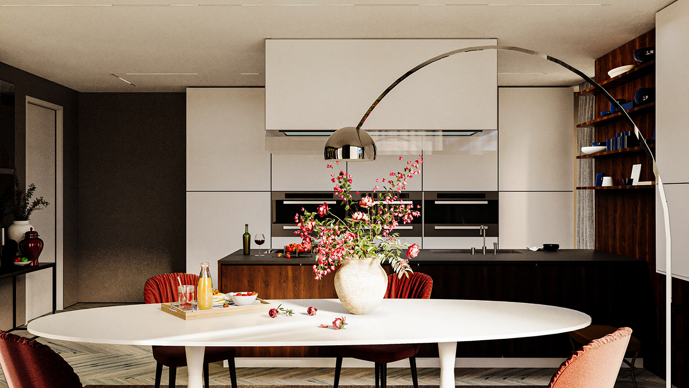 kitchen dining room visualization Render interior design  modern corona 3ds max architecture 3D