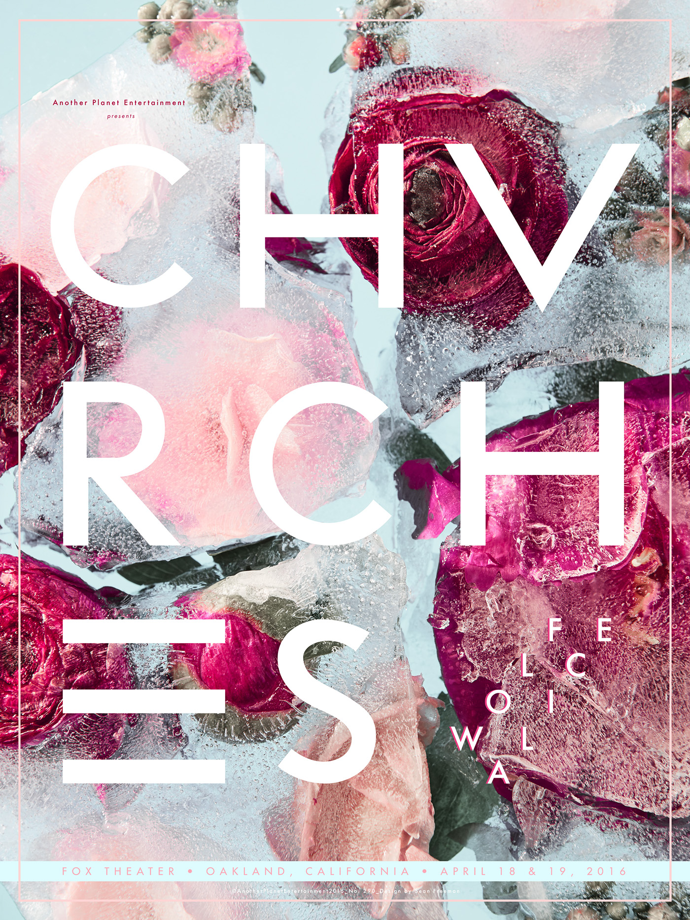 gig poster chvrches letterting still life photography poster Model Making props design ice Flowers broken ice print music poster