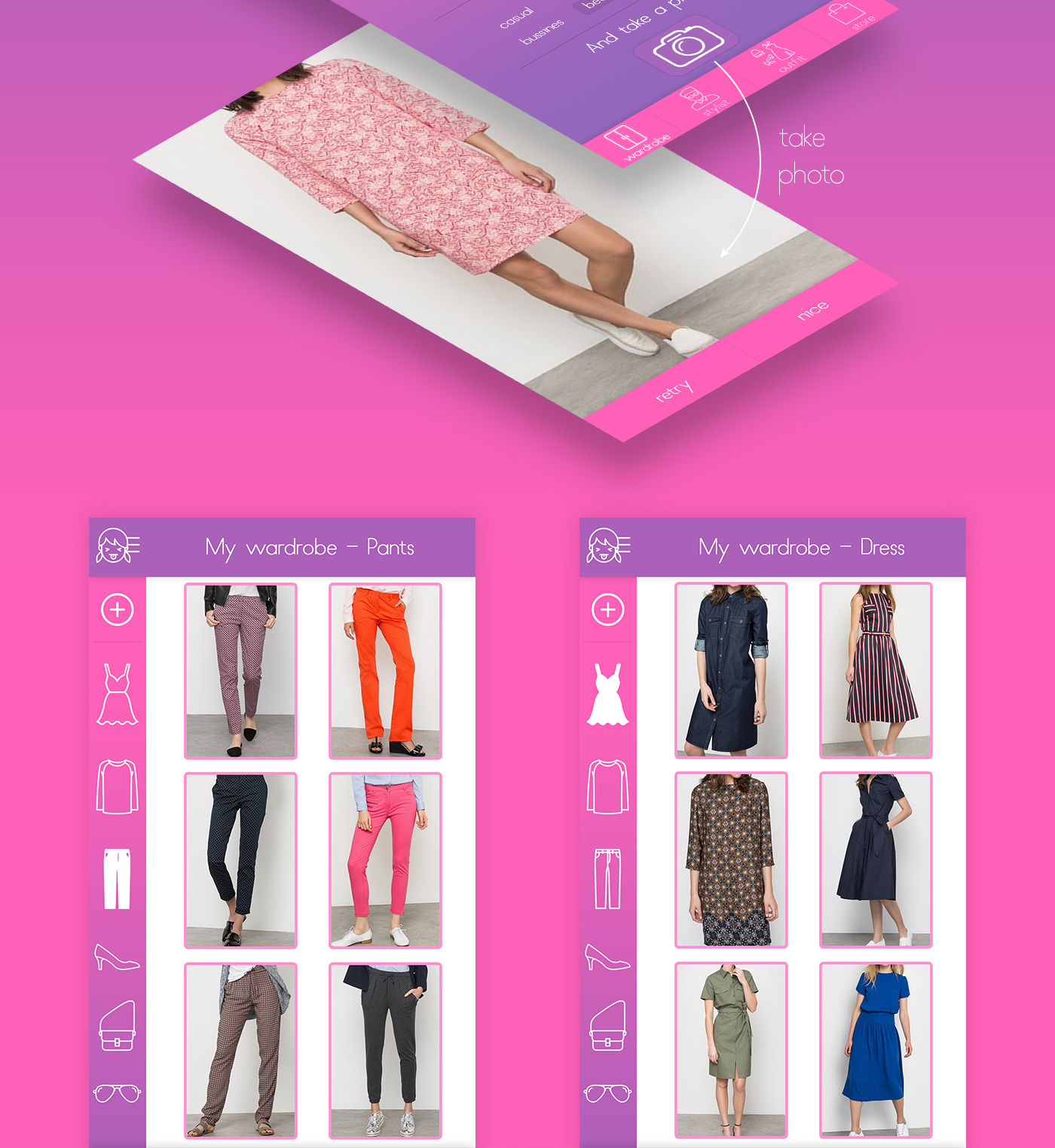 outfit wardrobe stylist dress code concept app UI ux