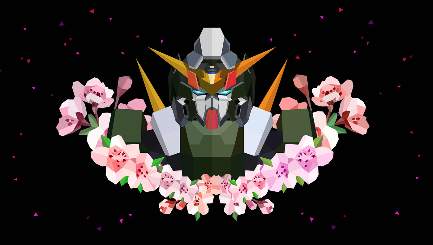 anime Fan Art Gundam Gundam 00 low poly anime Low Poly Art low poly fanart low poly portrait mecha robot
