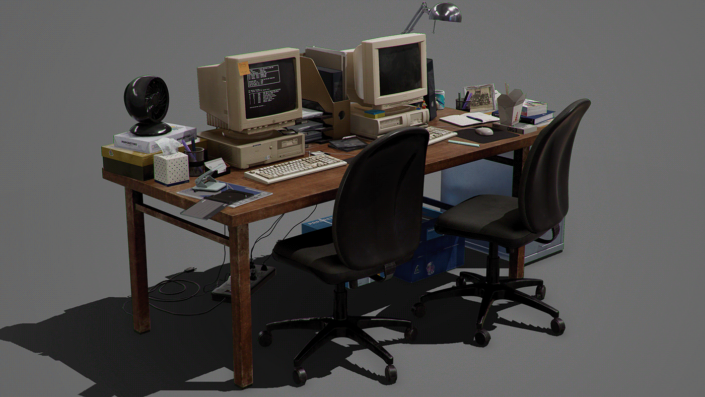 90s computers GameAssets lowpoly modeling Office PBR realtime texturing workplace