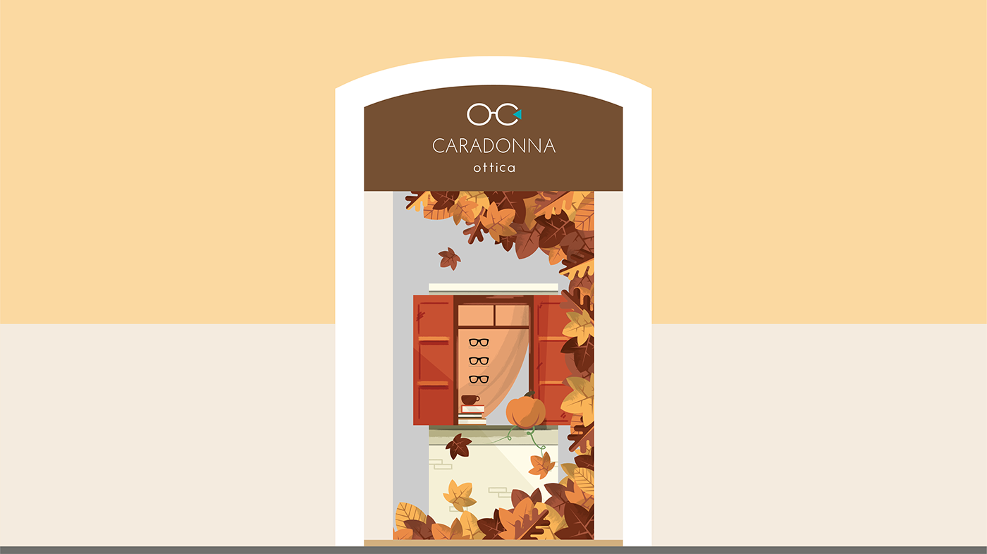 autumn branding  ILLUSTRATION  Optician Vetrina vetrine visual Visual Merchandising window dressing