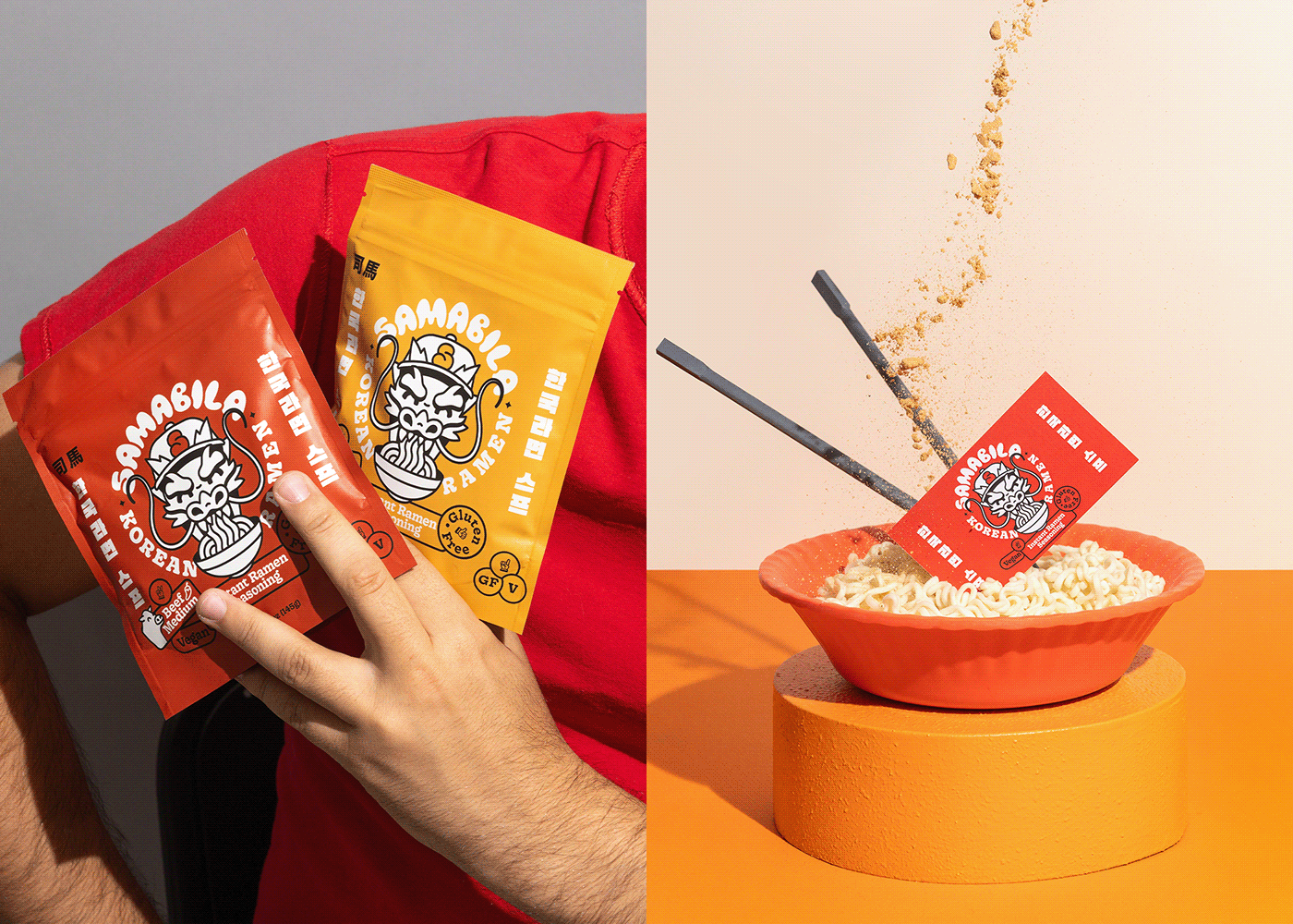 Korean Food Packaging animation  motion graphics  ILLUSTRATION  korean Character design  ramen brand identity asian