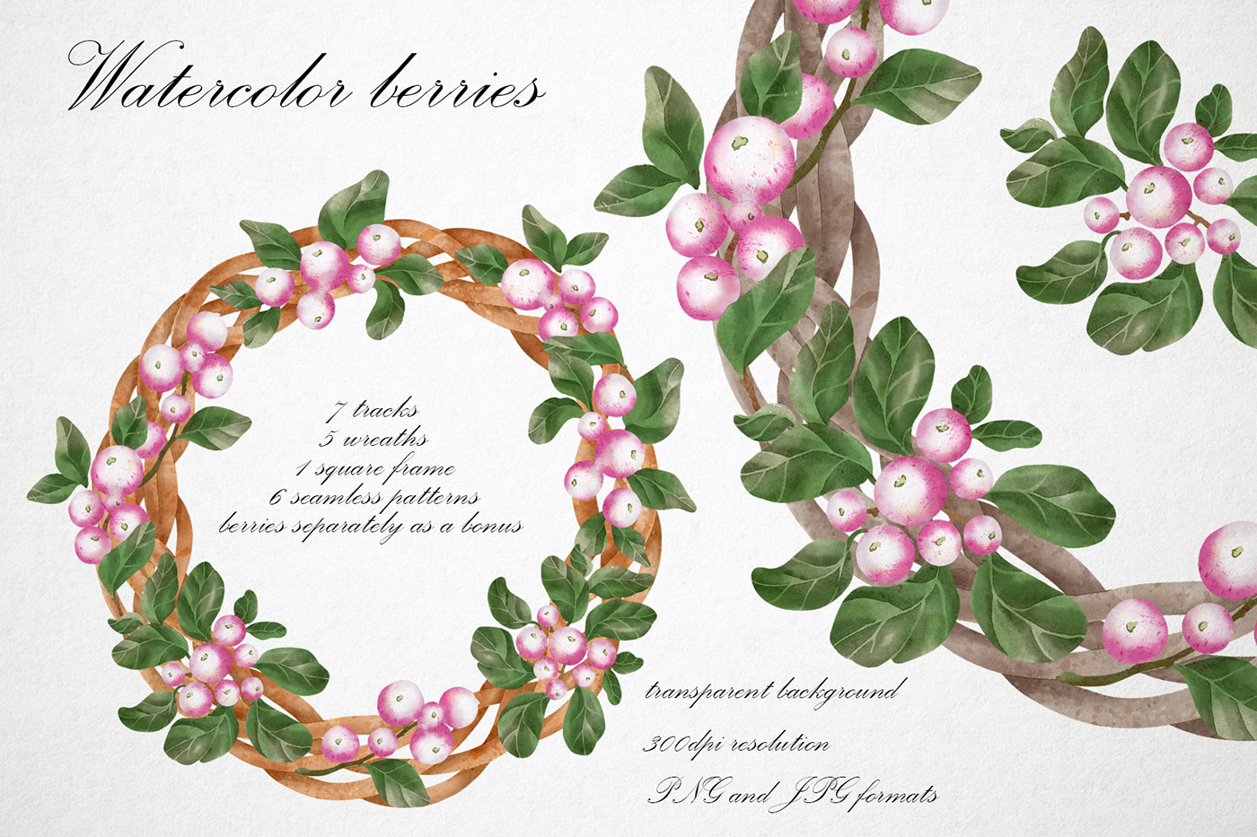 berries Christmas composition floral flower pattern print watercolor winter wreath