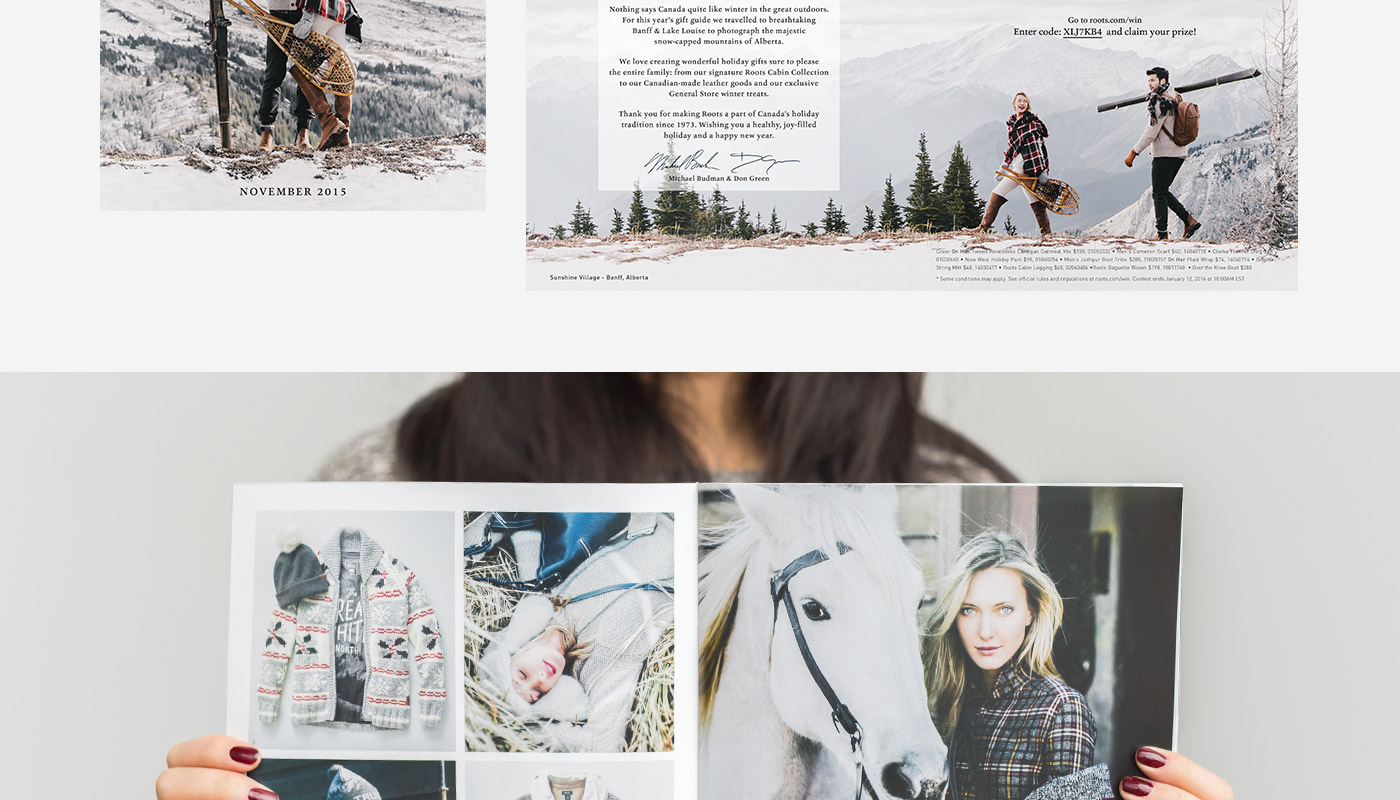Roots Canada Holiday gift guide print Lookbook campaign alberta Banff Web