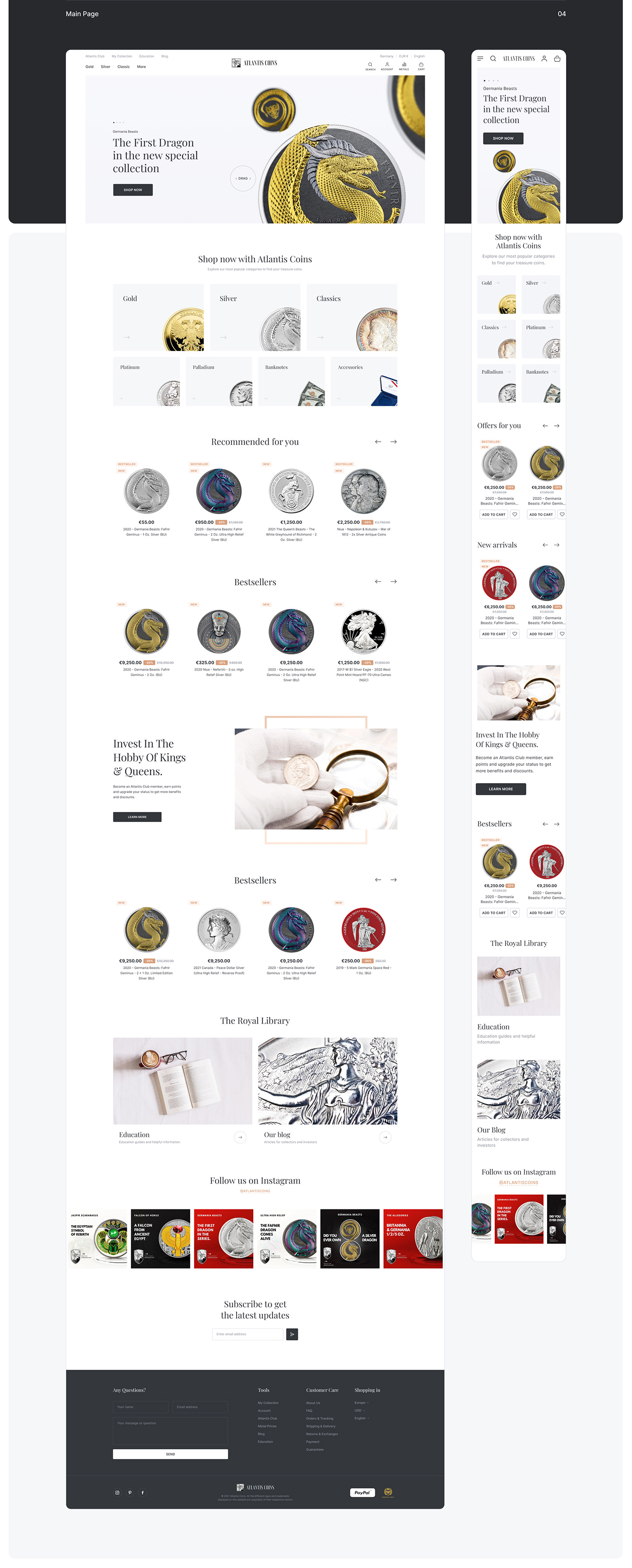 coins Ecommerce elegant gold Interface store UI/UX UX UI Web Design  Website