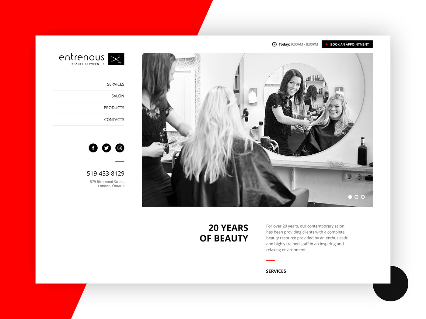 Website Web Design  salon Elite slick Fashion  Hair Salon black and white