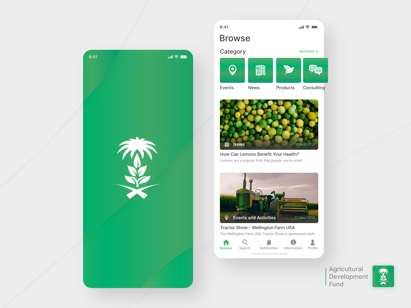 green concept ios designer modern UI/ux design agriculture green clean app iOS Android  minimal browse category clean