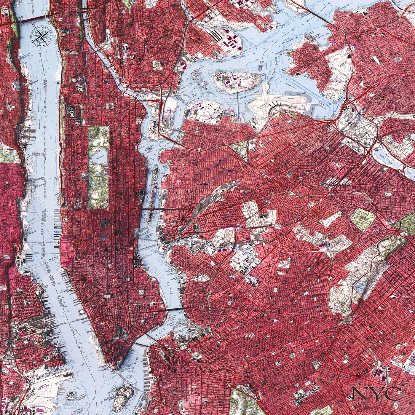 relief map cartography information design data visualisation new york city vintage map print design  blender art 3D illustration city plan
