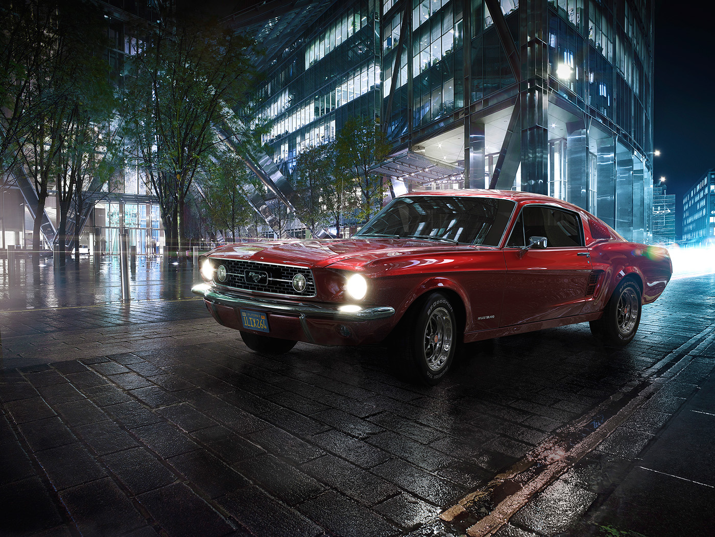car night Mustang lights red blue Advertising 