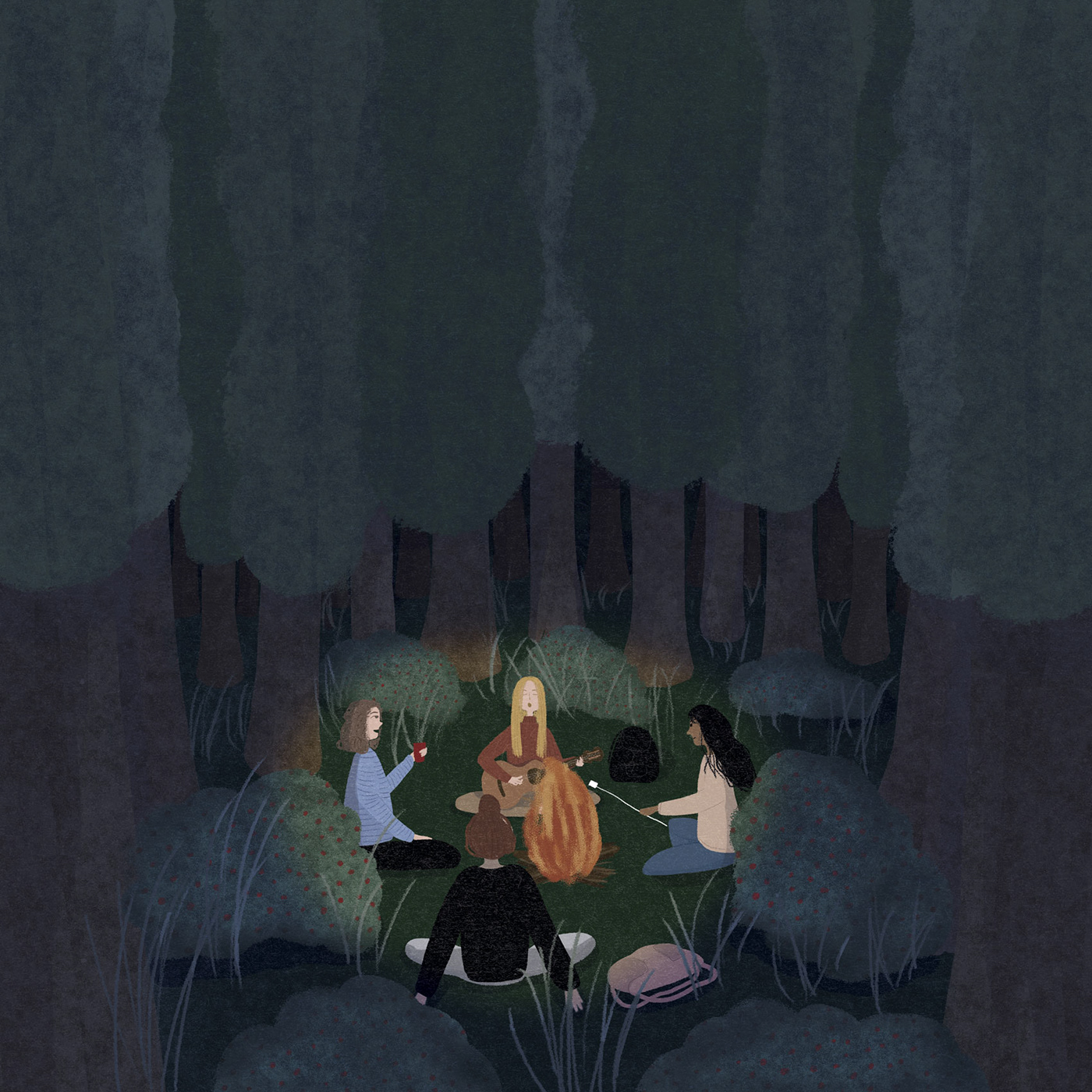 Bonfire camping girls night