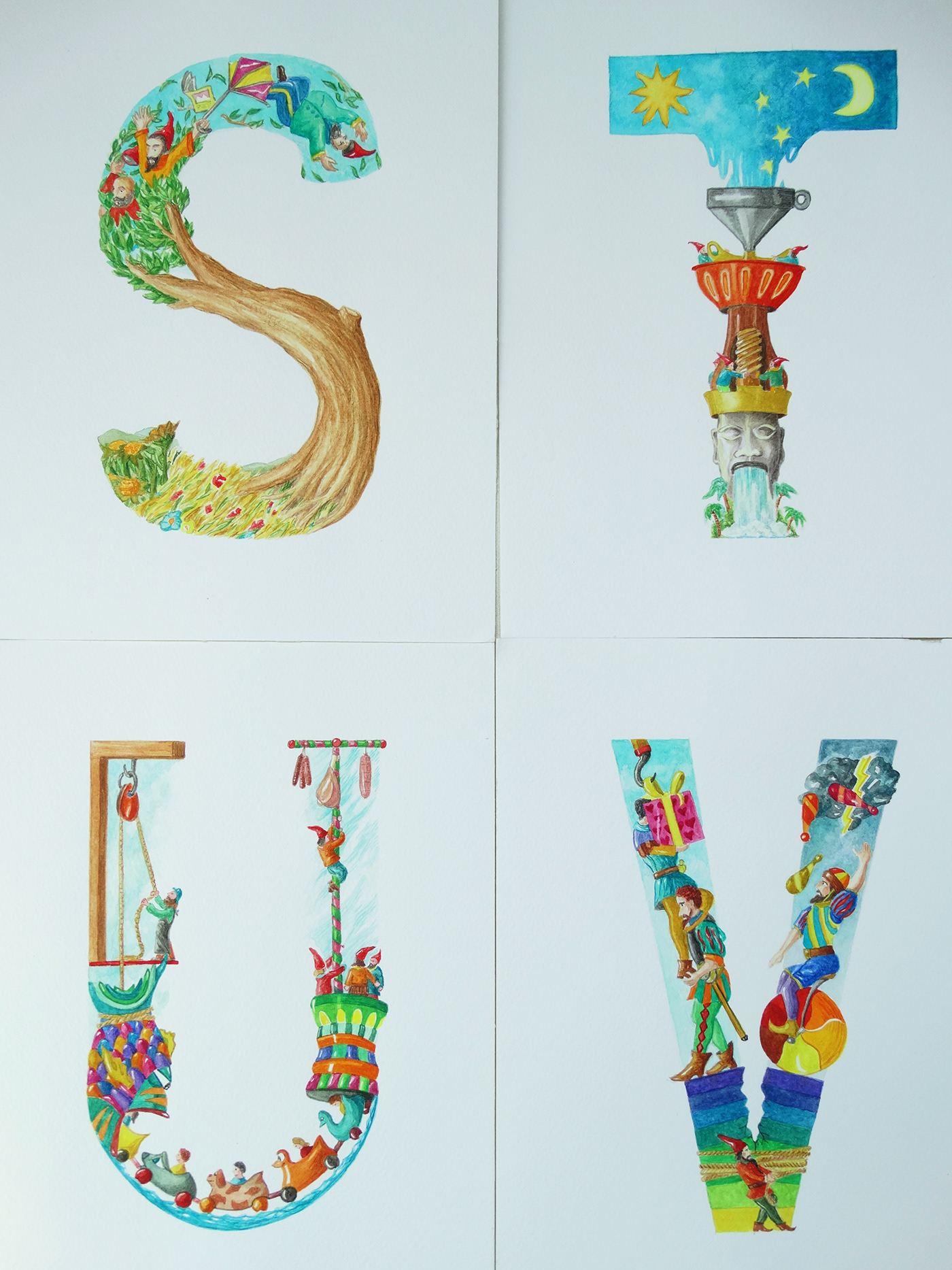 alfabeto lettere gnomi illustrazione divert alphabet allegory fantasy