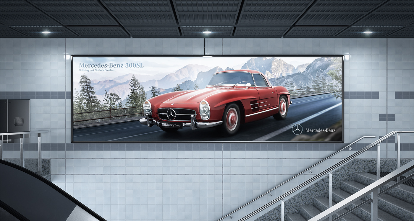 car retouching  creative ads Landscape SKY color correction mercedes graphic design 
