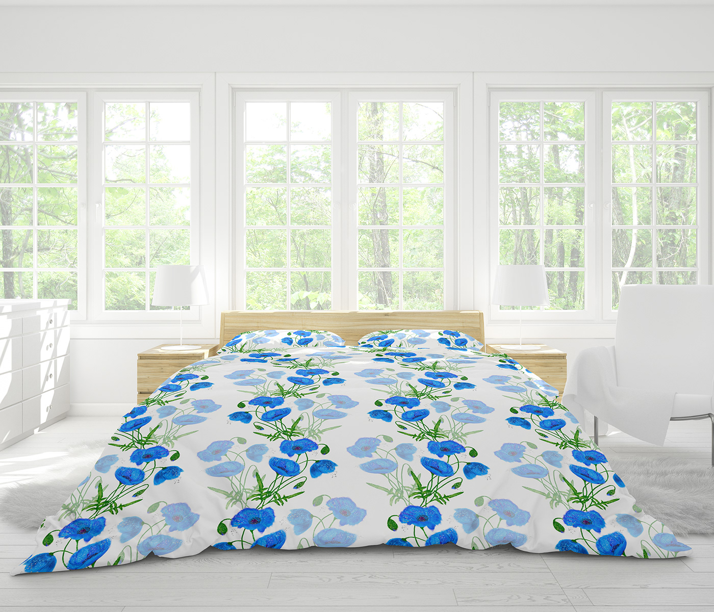 bed design poppies flowers poppies pattern design  print watercolour sketch blue poppies poppies watercolor