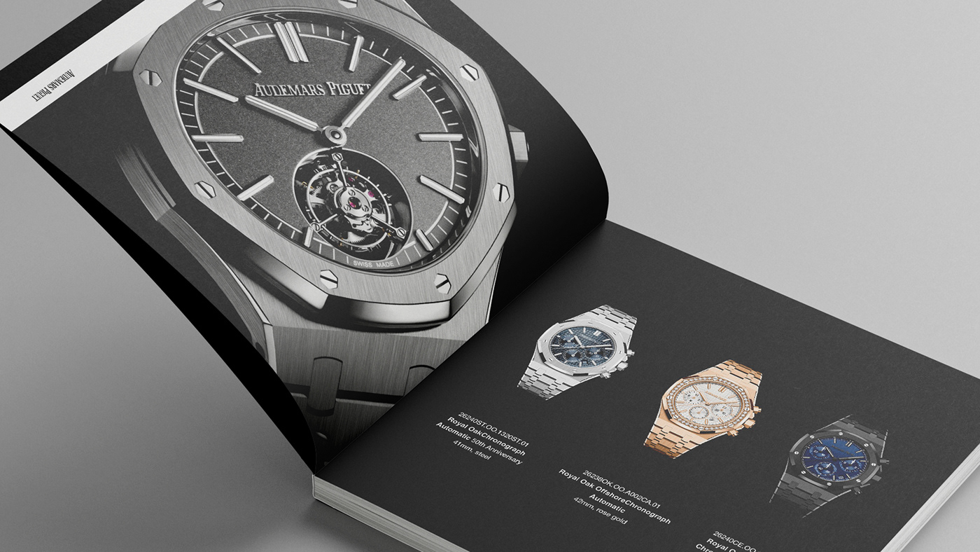 Adobe InDesign Audemars Piguet catalog Catalogue InDesign luxury watches premium product typography   watch