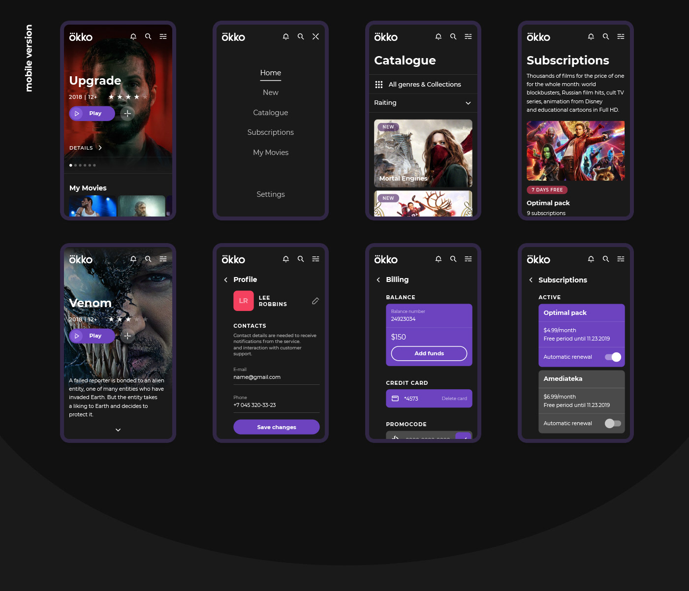 UI ux Webdesign okko okkomovies Movies site mobile app smart tv