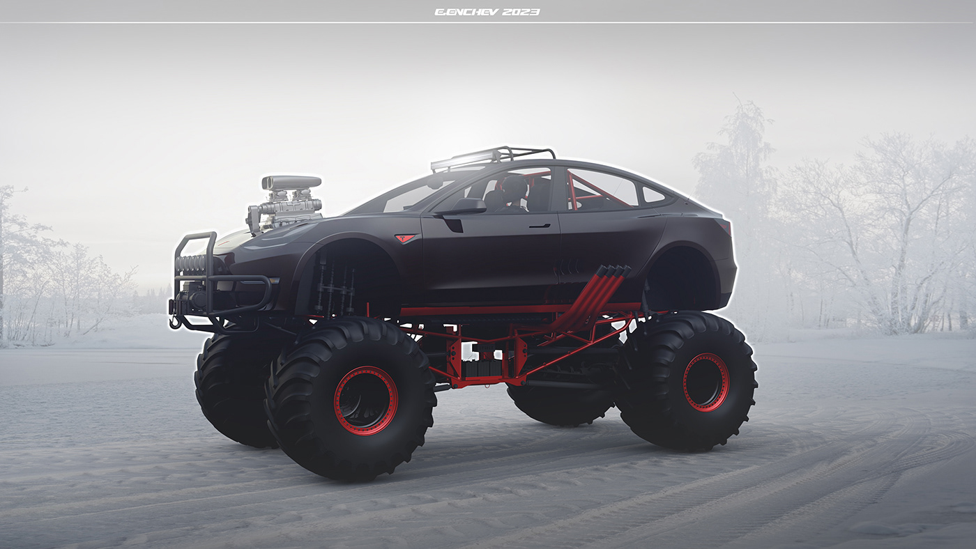 tesla supercharged v8 Vehicle design concept 3D Truck monstertruck Noai
