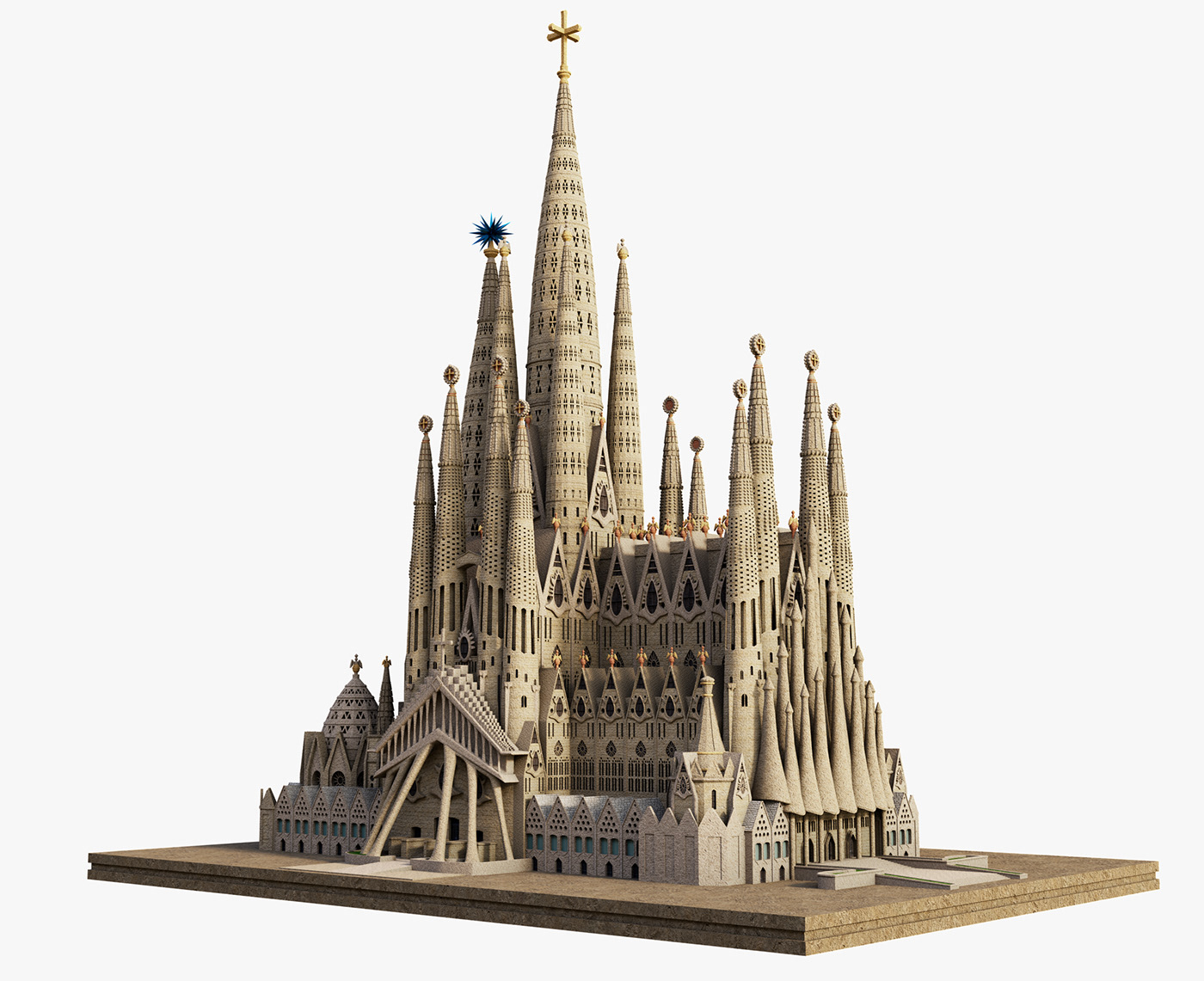 barcelona sagrada familia Gaudi church 3D Landmark CGI 3d modeling sacred family Matte Painting