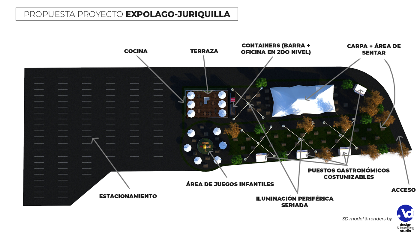 3D Rendering architecture beergarden Landscaping Design mexico Queretaro visualization