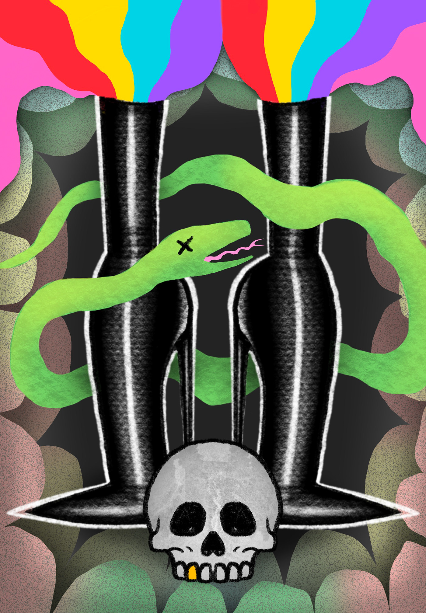 witch coven stripper feminism snake Flowers digital illustration book cover Tshirt Design rainbow fishnets emotion pride