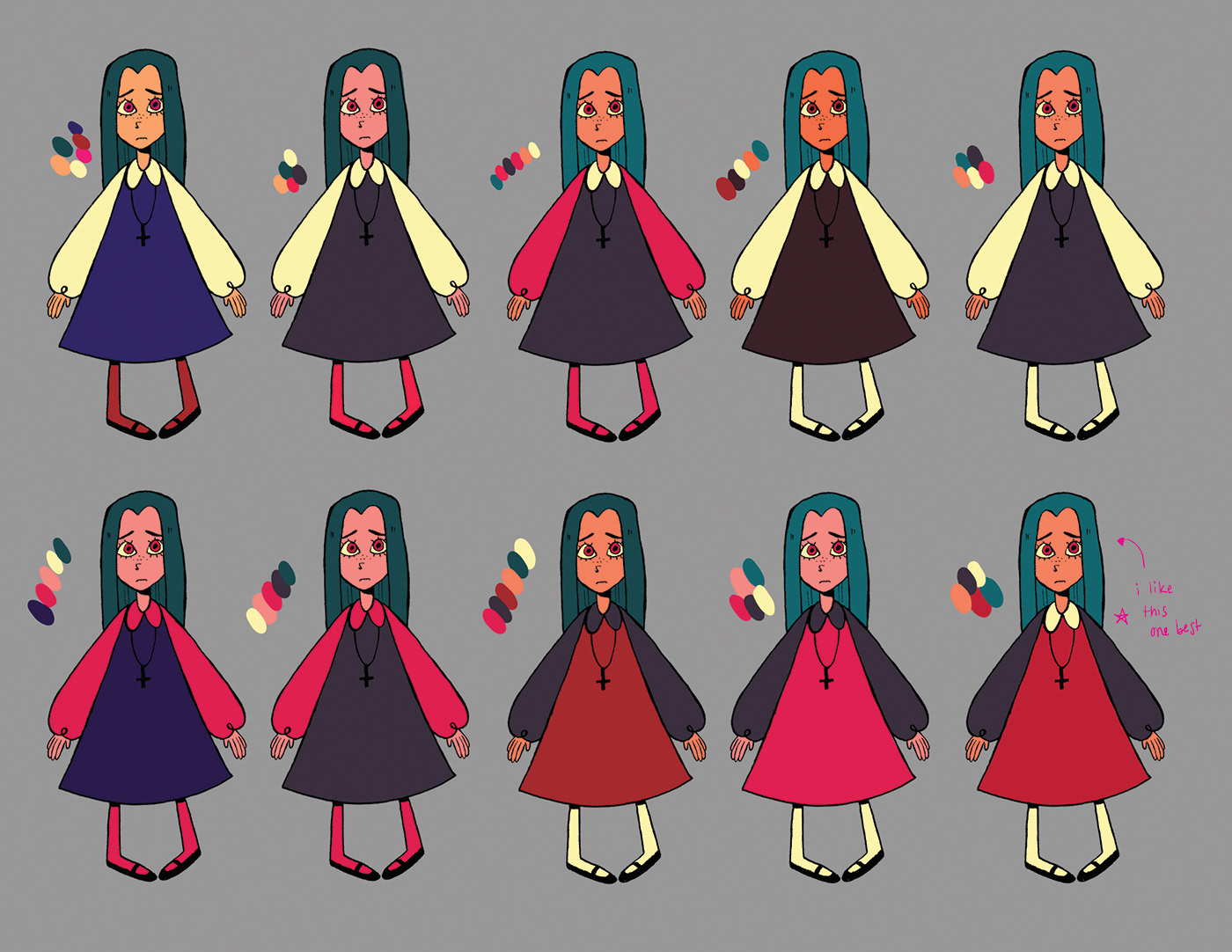 Character design  turnaround color tests