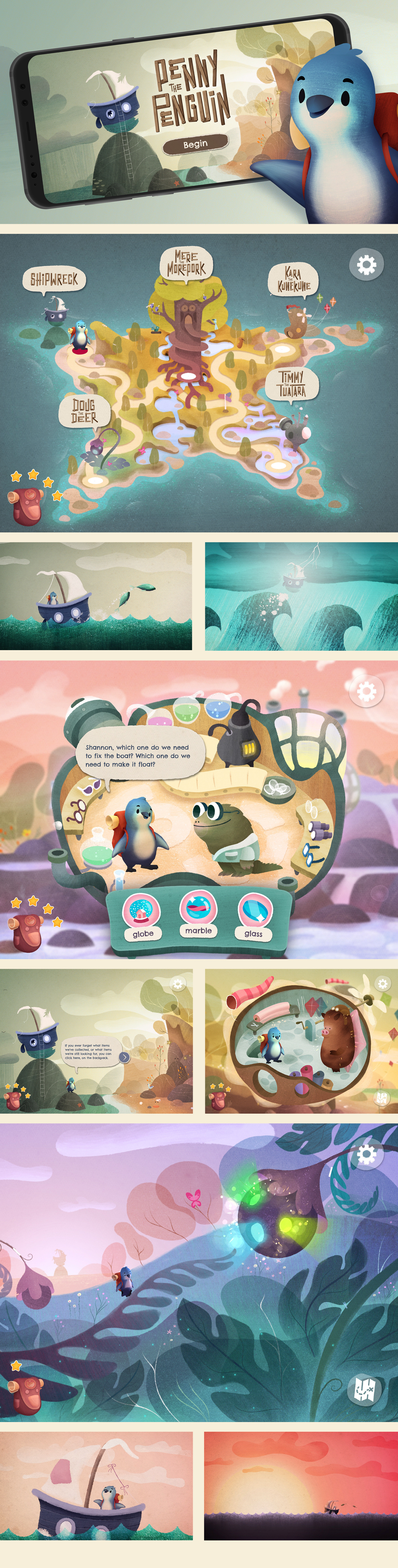penny penguin app interactive story texture game kids children application