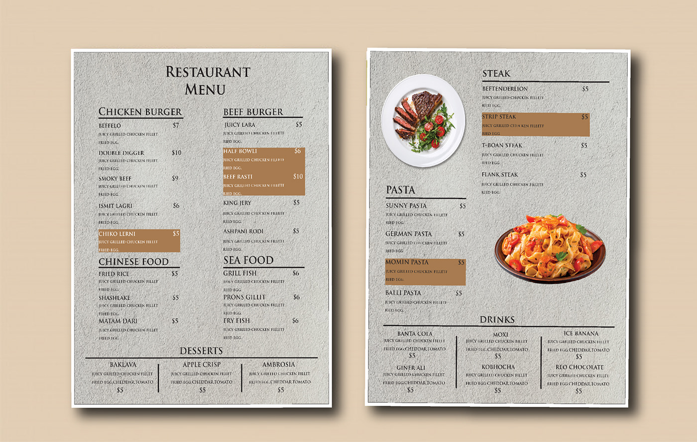 Restaurant menu on Behance Within Adobe Illustrator Menu Template