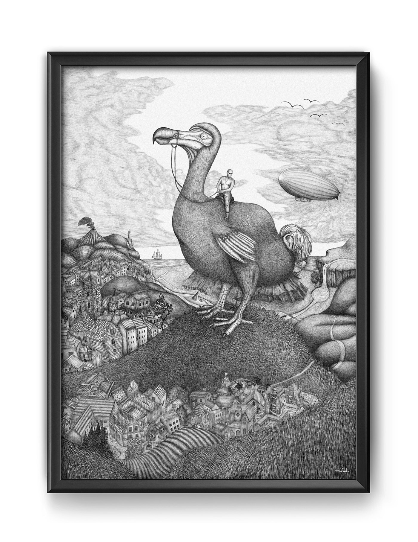 putin dodo dictator bird Fun detail Landscape drawn Russia crosshatch