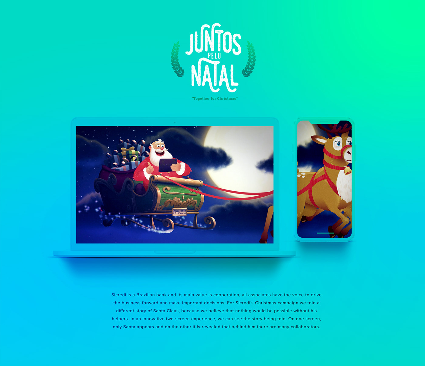 Christmas santa xmas web project two screens inovation tecnology together videocase story