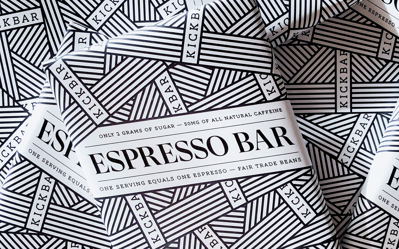 branding  Packaging identity Kickbar Coffee chocolate logo Logotype typography   pattern
