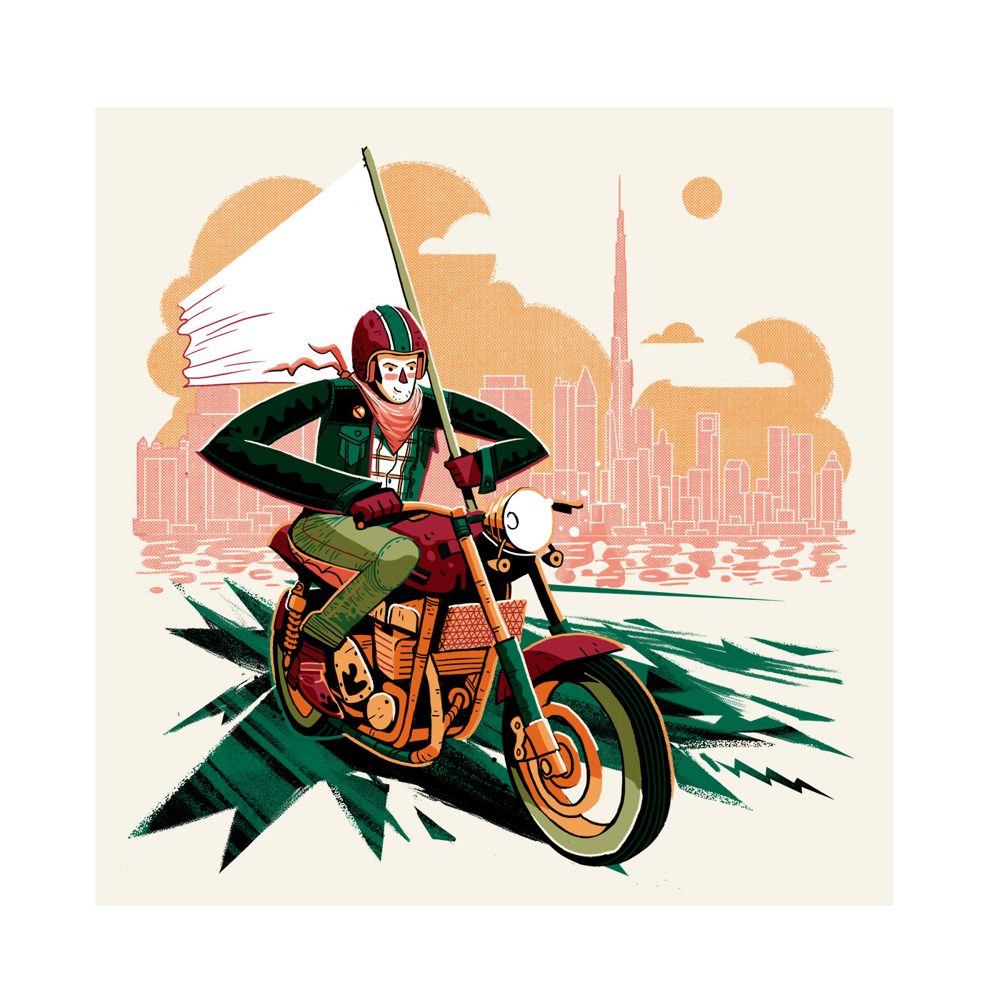 Pizza caferacer motorbike dubai UAE 800PIZZA delivery icons biker texture