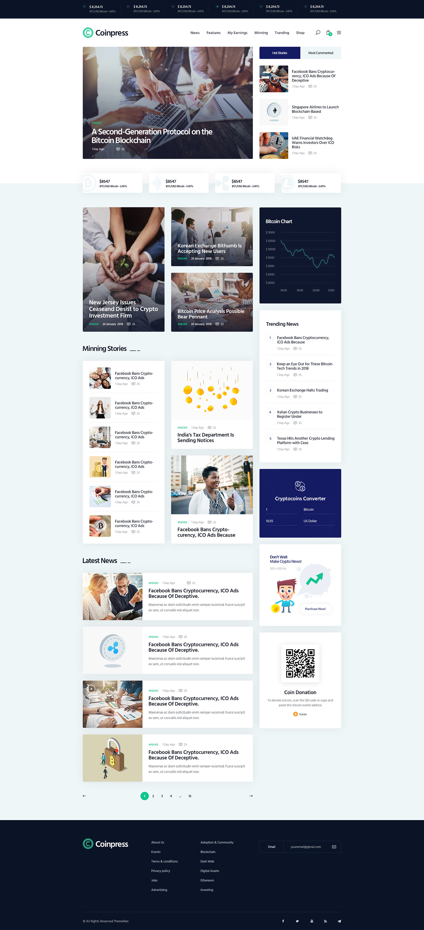 Coinpress is a multi-purpose CryptoCurrency WordPress Theme. It is Powerful modern and bold Perfect For cryptocurrency and financial blog in general. You may also