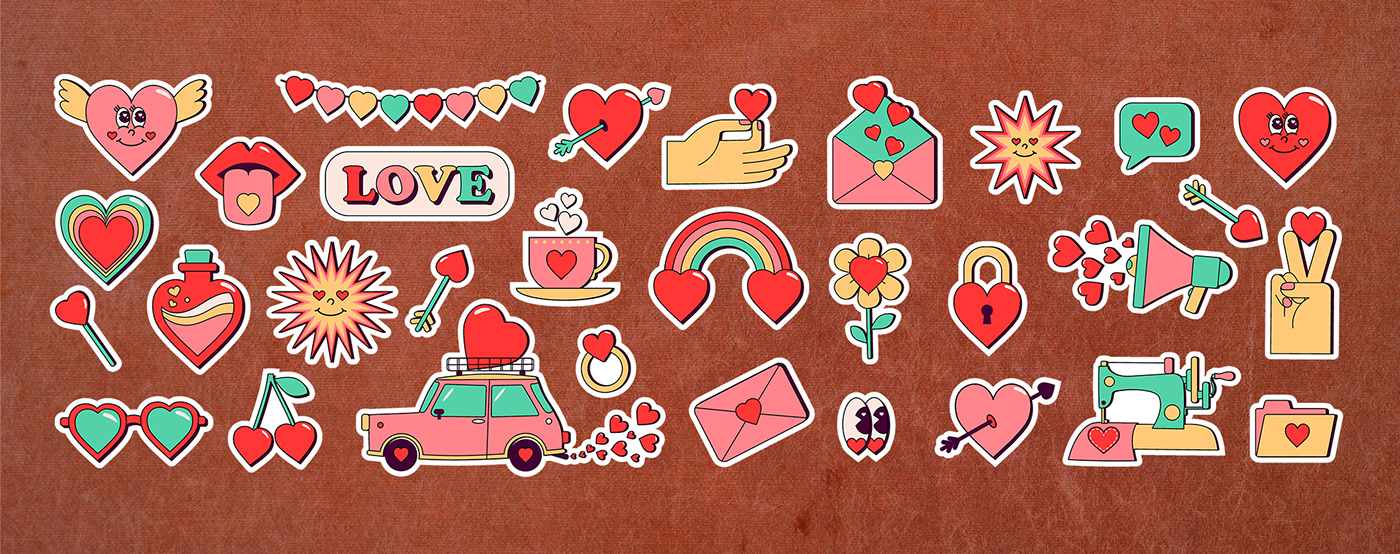Valentine's Day Love seamless pattern Retro surface design sticker wall art design greeting card print