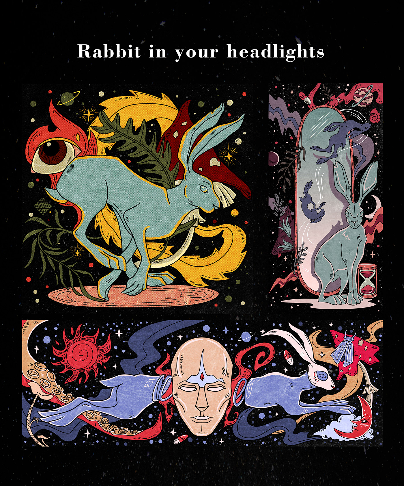 rabbit ILLUSTRATION  cartoon print design  tattoo design psychedelic art psychedelic