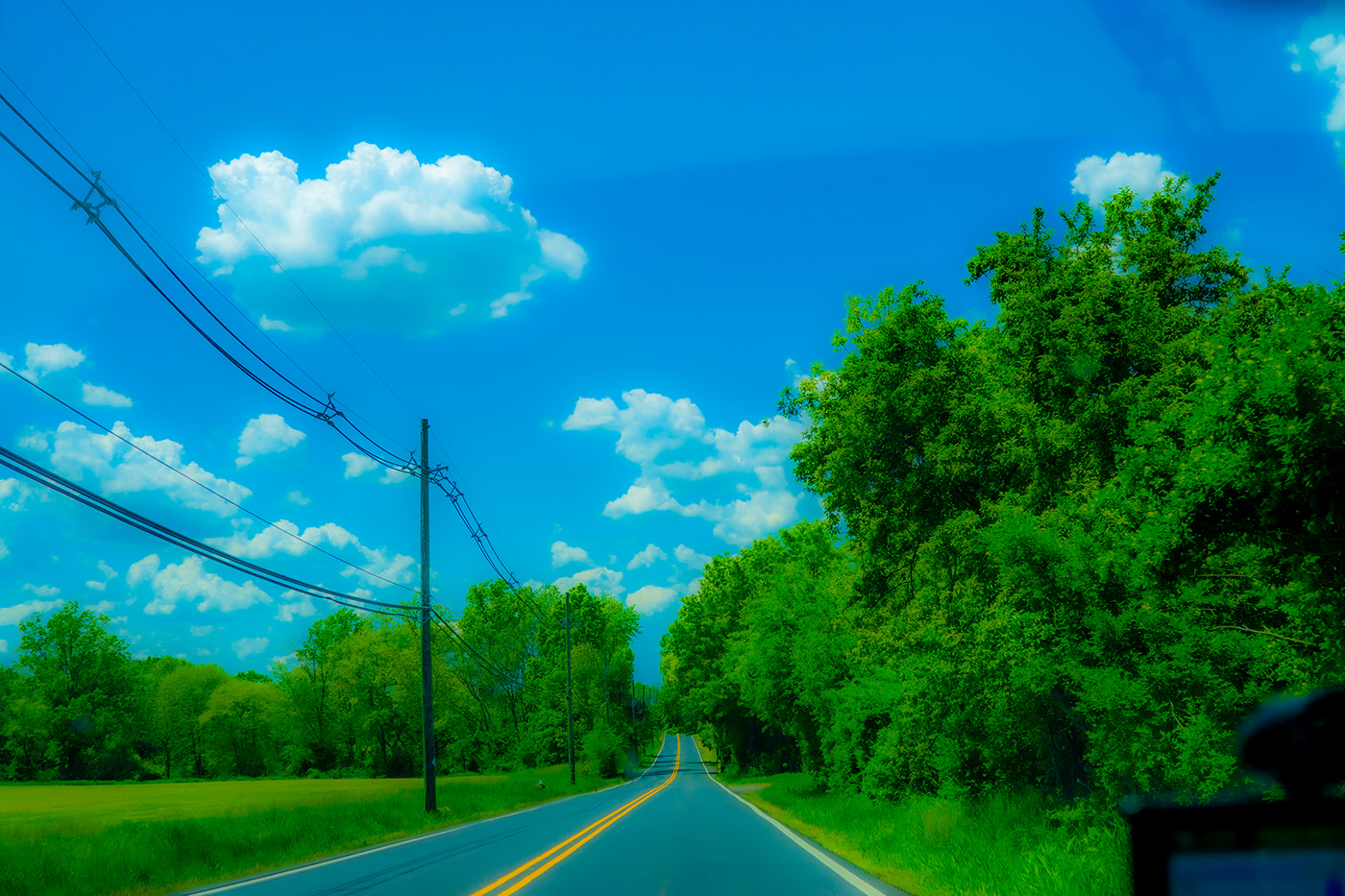 Cars clouds farm roads rural