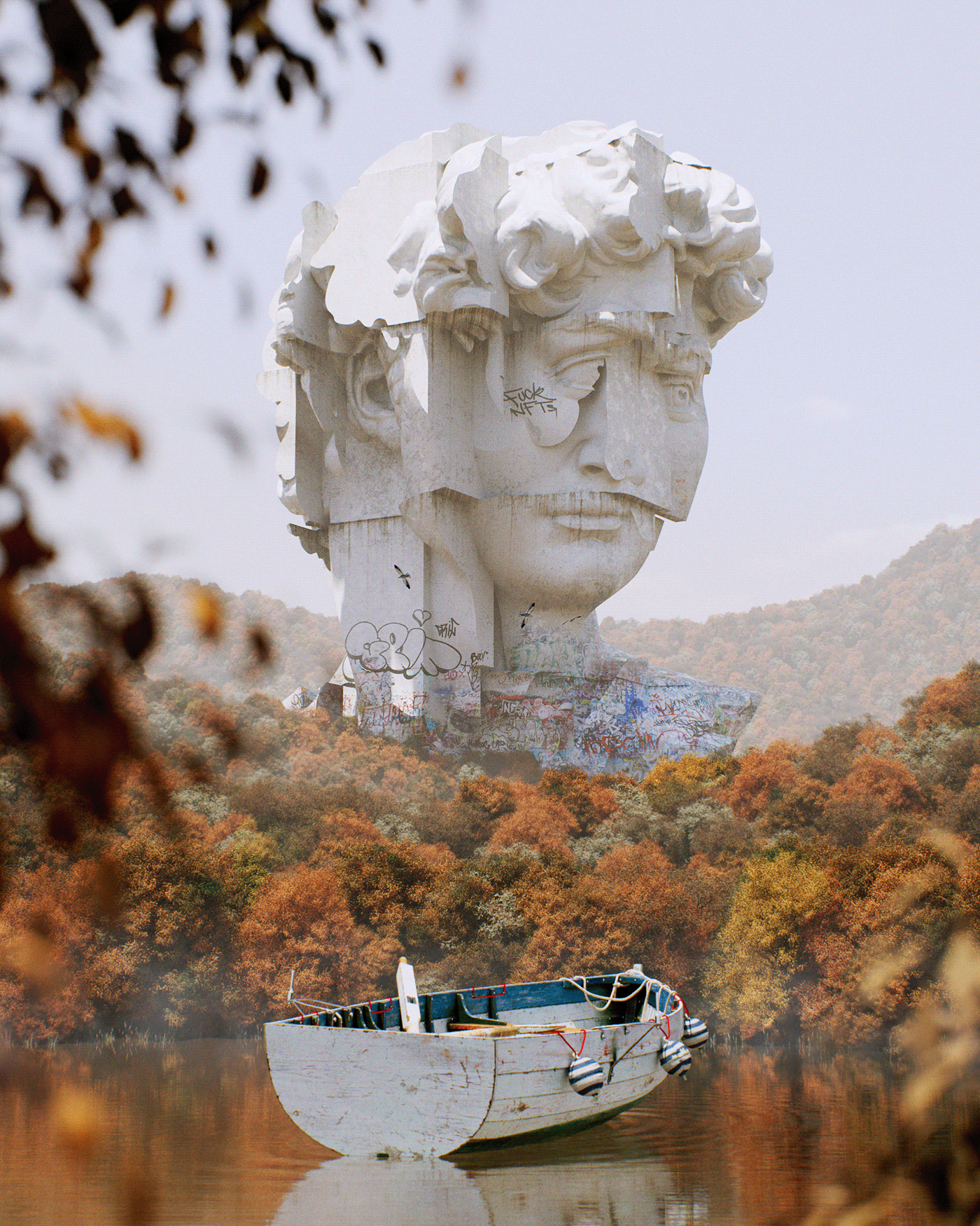 3D art Digital Art  digital illustration fine art Landscape metaverse mountains sculpture statue