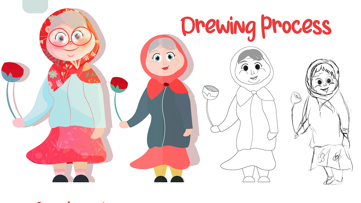 cartoon Character design  Digital Art  digital illustration Drawing  grandmother painting   sketch