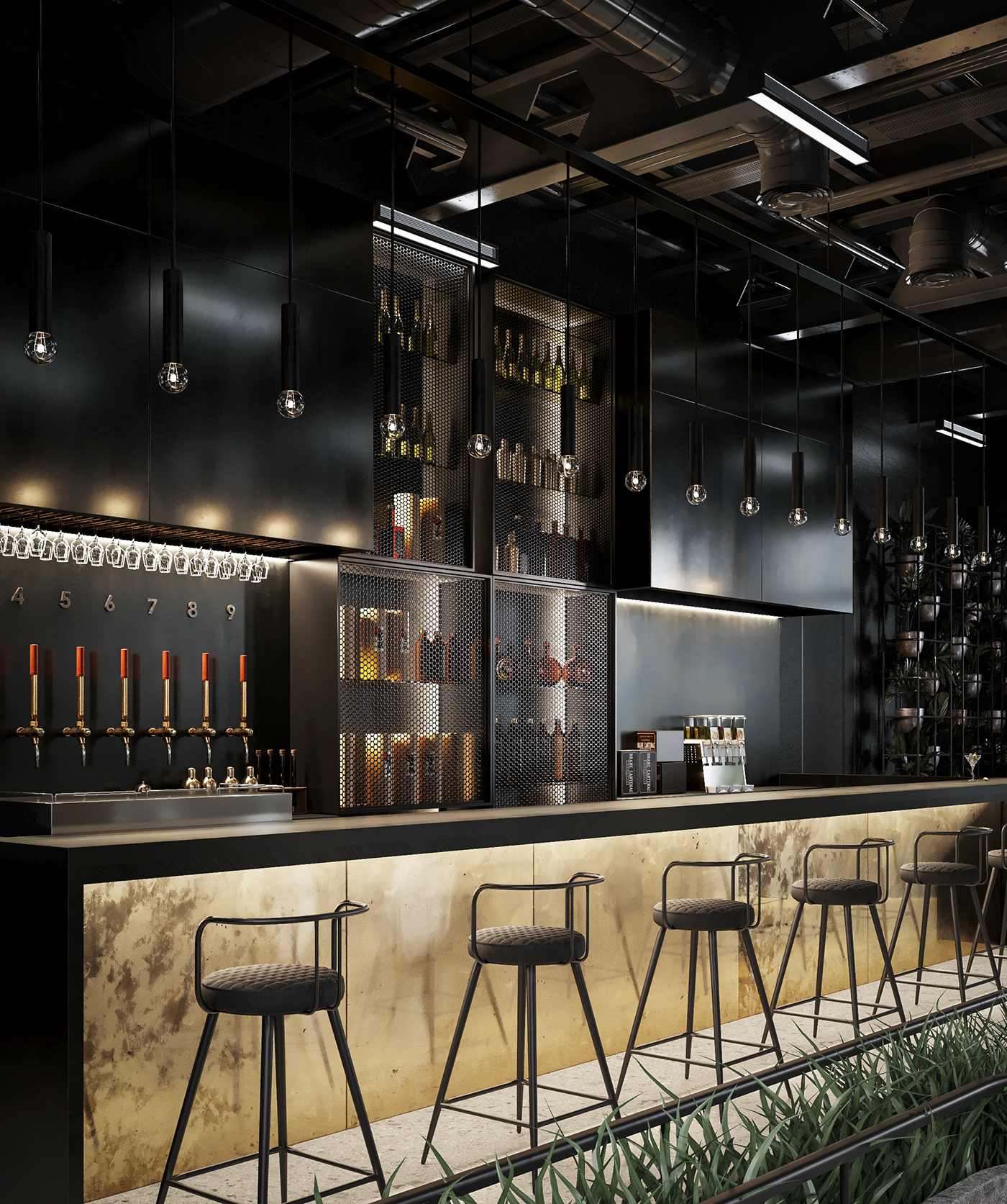 3dsmax architecture black cafe corona design idea Interior photoshop restaurant