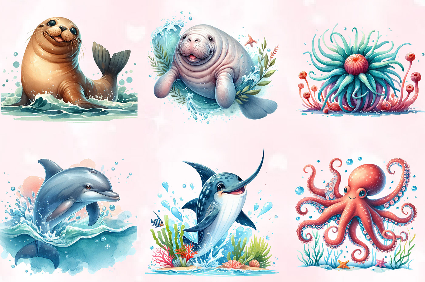 Baby Shower octopus sea life baby wall art Cute Ocean Animals PNG Nursery Decor