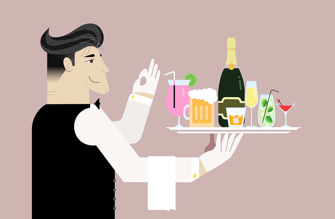 Barman cartoon Character design  Digital Art  Drawing  drink flat design ILLUSTRATION  Illustrator vector