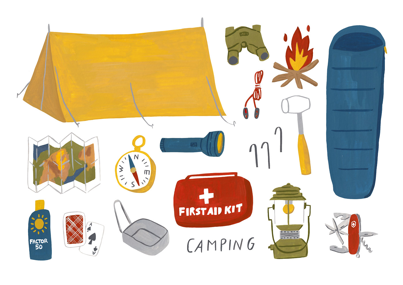 camping Editorial Illustration gouache outdoors