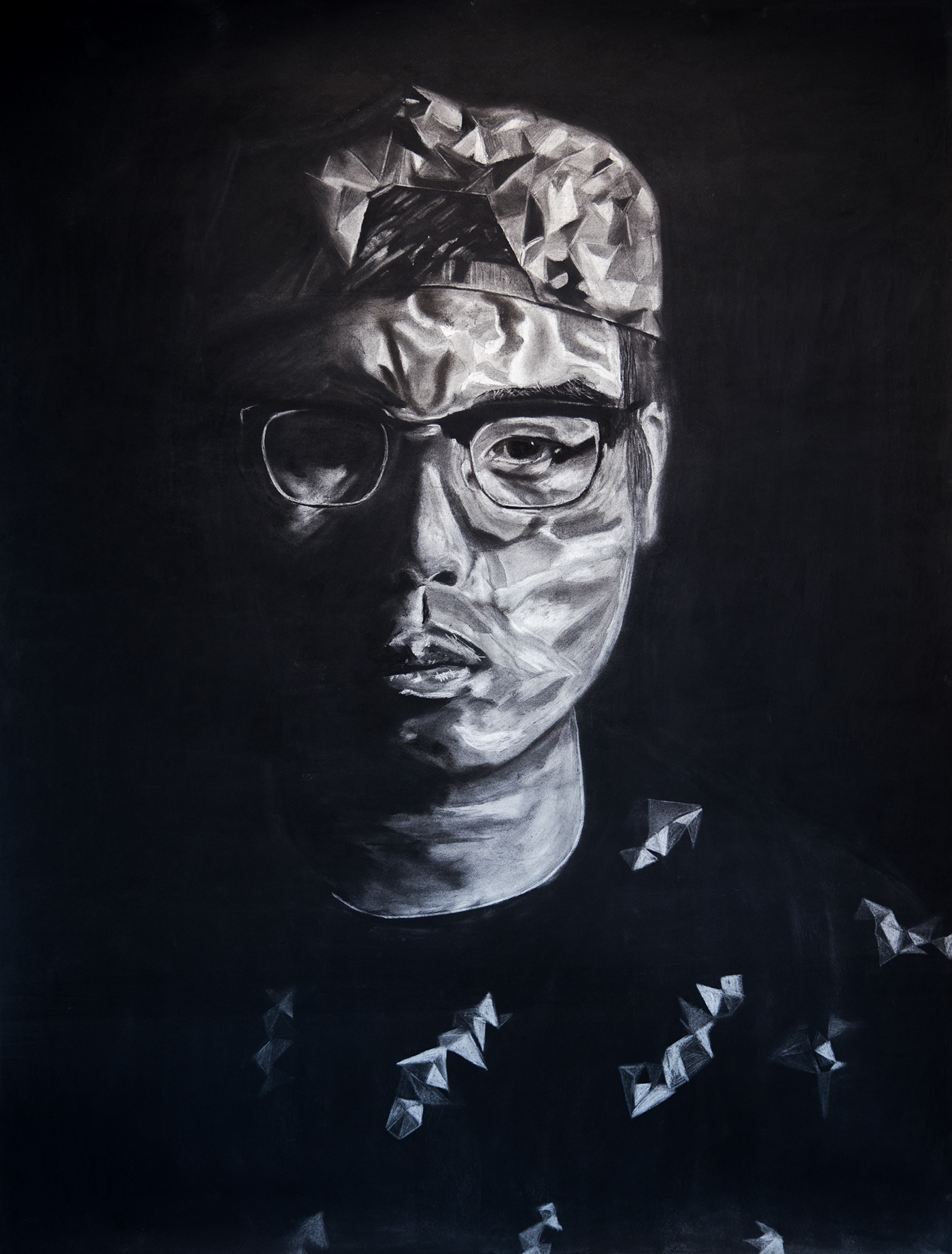 Chiaroscuro portrait self-portrait selfportrait charcoal lighting dark me