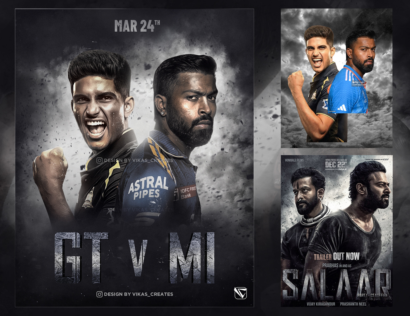 Gujarat Titans Mumbai Indians IPL 2024 photoshop SALAAR Match Day Poster sports graphics graphic design  Sports Design cricket graphics