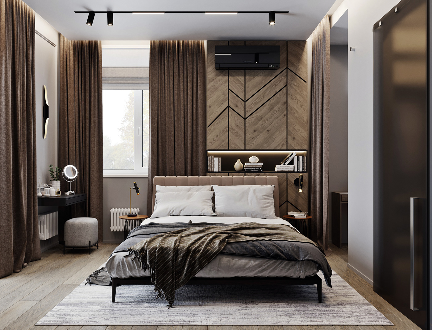 dark bedroom 3ds max corona render  wood Interior CGI