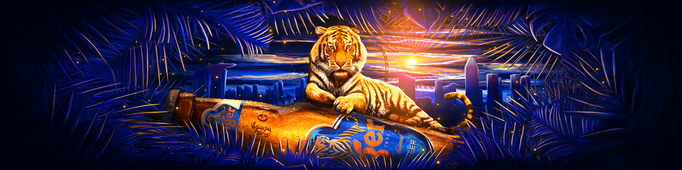 animal asia beer brand drink fierce key visual painting   tiger vector